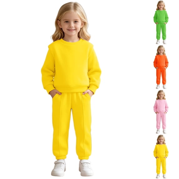 GPOECD Girls Outfits Cozy Winter Sweatshirt and Sweatpants Soft Lined Long Sleeve Set for Little Girls Girls Athletic Sets,Yellow,7-8 Years