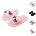 thumbnail image 1 of GPOECD Girls Slippers Kids Open Toe Cute Floral Decorated Warm Soft Non Indoor for Toddlers Multiple Colors Fuzzy Slippers Cozy Home Wear, 1 of 6