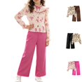 thumbnail image 1 of GPOECD Girls Two Piece Outfits Fashion Floral Print Shirt and Wide Leg Pants with Ruffles and Buttons for Girls Girls' Clothing Sets,Red,9-10 Years, 1 of 9