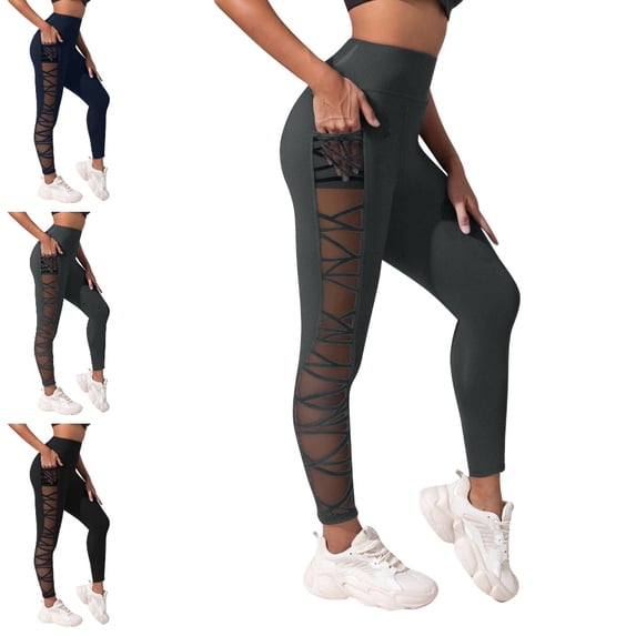 GPOECD High Waisted Leggings for Women Fitness Abdominal Control Nine Quarter Stretchy Workout Tights Womens Yoga Pants,Grey,XXL