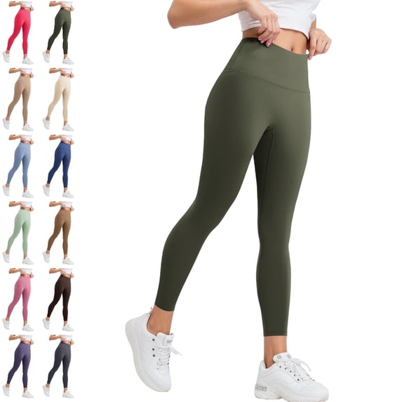 GPOECD High Waisted Leggings for Women Non See Through 4 Way Stretch Squat Proof Comfortable Yoga Pants for Women Fitness Activewear,Army Green,XXL