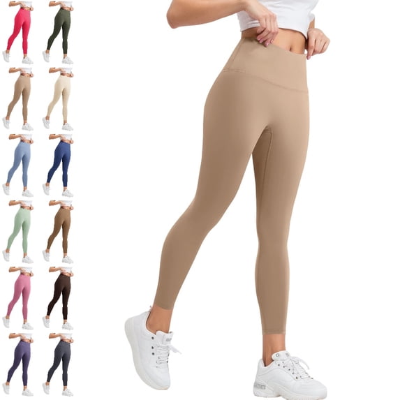 GPOECD High Waisted Leggings for Women Non See Through 4 Way Stretch Squat Proof Comfortable Yoga Pants for Women Fitness Activewear,Khaki,XXXL
