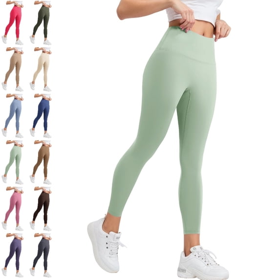 GPOECD High Waisted Leggings for Women Non See Through 4 Way Stretch Squat Proof Comfortable Yoga Pants for Women Fitness Activewear,Light Green,XL