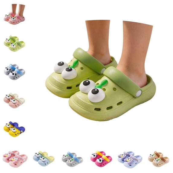 GPOECD Kids Clogs Cartoon Indoor Outdoor Beach Slides for Toddlers Summer Breathable Footwear Kids Slippers,01_Green,2.5-3 Years