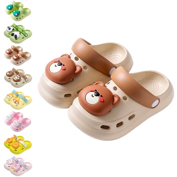 GPOECD Kids Clogs Cartoon Indoor Outdoor Beach Slides for Toddlers Summer Breathable Footwear Kids Slippers,08_Khaki,9-9.5 Years