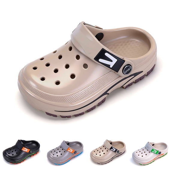 GPOECD Kids Clogs Lightweight Summer Sandals with Breathable Perforated Design Open Toe Beach for Easy Drying and Sole for Kids Boys Slippers 5-11Y 01_Khaki,10.5-11 Years