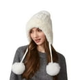 thumbnail image 1 of GPOECD Knitted Hat with Triple Pom Poms Velvet Lined Warm Winter Ear Cold Weather Womens Winter Hat with Thickened for Ladies Z11C-White,One Size, 1 of 4