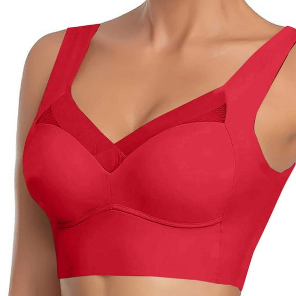 GPOECD Light Support Sports Bra Plus Size Wireless Wide Straps for Yoga Activities Z8221-Red,XXXXXXXXL