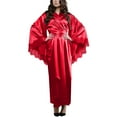 thumbnail image 1 of GPOECD Long Robe Satin Kimono Bridesmaid Wedding Bath Robe with Lace Trim Plus Size Womens Pajamas Red,XL, 1 of 4