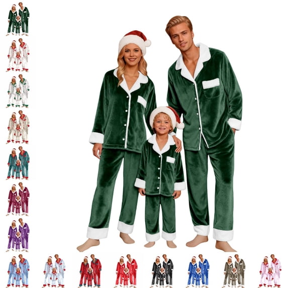 GPOECD Matching Christmas Pajamas for Family Family Matching Long Sleeve Cozy Holiday Pajamas for Family Of Three Four Festive Nightwear Outfit Pajama Set,01_Green,XXL