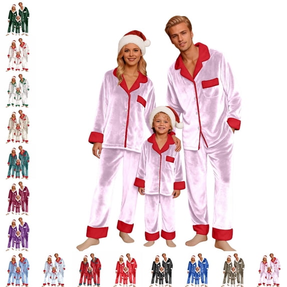 GPOECD Matching Christmas Pajamas for Family Family Matching Long Sleeve Cozy Holiday Pajamas for Family Of Three Four Festive Nightwear Outfit Pajama Set,01_Pink,S