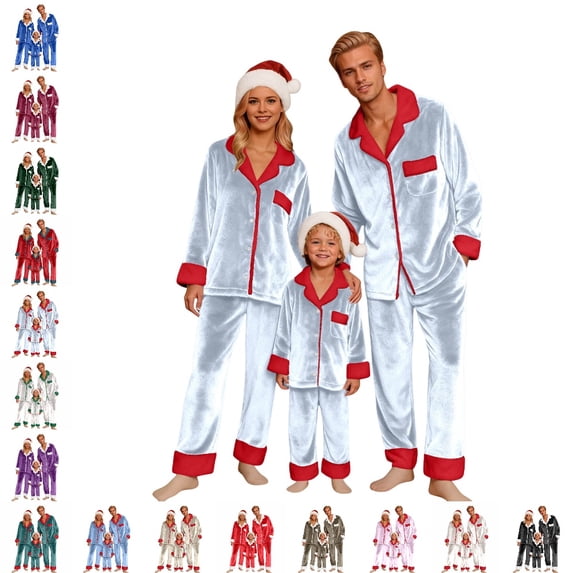 GPOECD Matching Christmas Pajamas for Family Family Matching Long Sleeve Cozy Holiday Pajamas for Family Of Three Four Festive Nightwear Outfit Pajama Set,01_Light Blue,13-14 Years