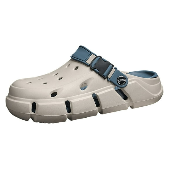 GPOECD Men's Breathable Summer Slippers Outdoor Beach Sandals Comfortable Lightweight Half Toe Slide Clogs for Walking Blue,10.5