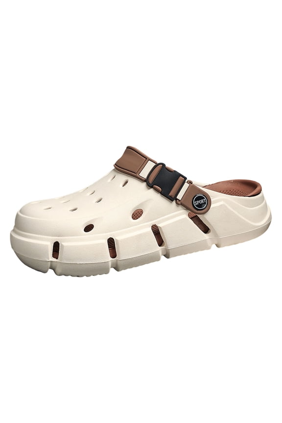 Men's Hole Shoes Summer Half Toe Breathable Baotou Slides Outdoor Wear Beach Sandals Mens Slippers for Casual Walking Z1029b-Brown,9.5