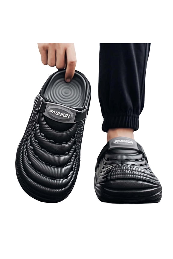 Men's Outdoor Clog Sandals with Ventilation Holes Mens Slippers for Beach Walking Garden and Home Use Comfortable Lightweight Shoes ZZ04_Black,8.5
