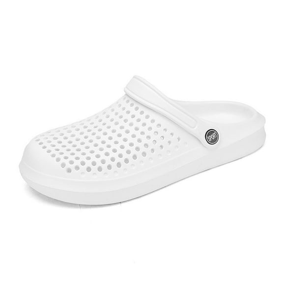 GPOECD Mens Outdoor Indoor with Closed Toe Comfortable Garden Shoes Fashion Slides with Thick Sole Z8291-White,10.5