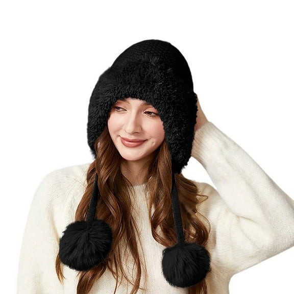 GPOECD Neck Scarf for Women Thickened Knitted Hat for Outdoor Warmth and Winter Activities with Lining and Ear Warm Design Z02_Black,One Size