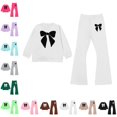 thumbnail image 1 of GPOECD Outfits for Girls Long Sleeve Top and Flare Pants with Bow Print Elegant Two Piece Outfit Girls' Clothing Sets,White,4-5 Years, 1 of 4