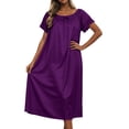 thumbnail image 1 of GPOECD Pajama Dress Women Solid Color Ice Silk Short Sleeve Midi Length Loose Nightdress with Lace Sleeves Womens Sleepwear 06_Dark Purple,One Size, 1 of 4