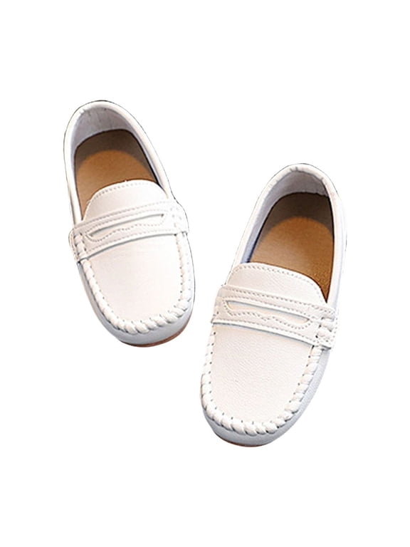 Platform Loafers Flat Bottom Lightweight Soft Comfortable Solid Color Slip On Casual Shoes for Kids Toddler Shoes White,28