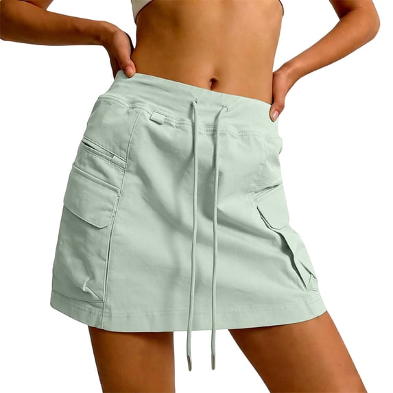GPOECD Pleated Tennis Skirt Stylish and Comfortable High Waist Flowy Skirt for Women with Pockets and Elastic Waistband Casual Skirts for Women Green,XL