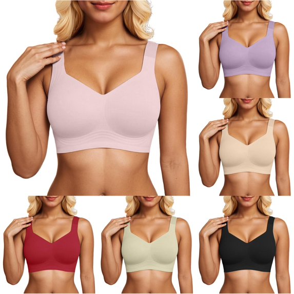 GPOECD Plus Size Bras Seamless Wirefree Comfort Full Coverage Everyday Bra with Smooth Straps Breathable Bras for Women Underwire,Pink,S