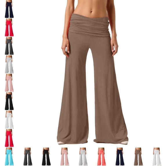 GPOECD Plus Size Leggings Casual Waist Pleated Loose Wide Leg Trousers Comfort Style Stretchy Relaxed Wide Leg Yoga Pants,Brown,XXXL