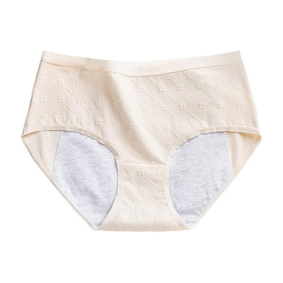 GPOECD Plus Size Women Mid Waist Underwear Solid Color Panties Full Coverage No Roll Down Comfort Underwear Z7141-Beige,XL