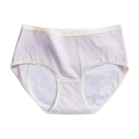 GPOECD Plus Size Women Mid Waist Underwear Solid Color Panties Full Coverage No Roll Down Comfort Underwear Z7141-Purple,M