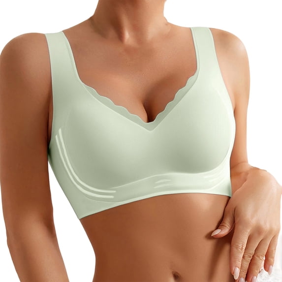 HNMKIU Plus Size Women’s Solid Color Bralette Wireless Comfort Bra Fashion Wavy Edge Full Coverage Soft Bra for Everyday Wear Z8124-Light Green,40