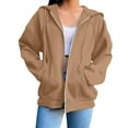 thumbnail image 1 of GPOECD Plus Size Womens Zip Up Hoodies with Pockets Long Oversized Front Zipper Casual Comfy Hooded Sweatshirt Fall Winter Khaki,XXXL, 1 of 7