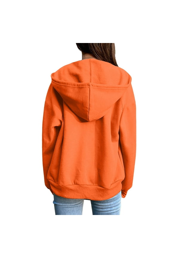 Plus Size Womens Zip Up Hoodies with Pockets Long Oversized Front Zipper Casual Comfy Hooded Sweatshirt Fall Winter Orange,XL