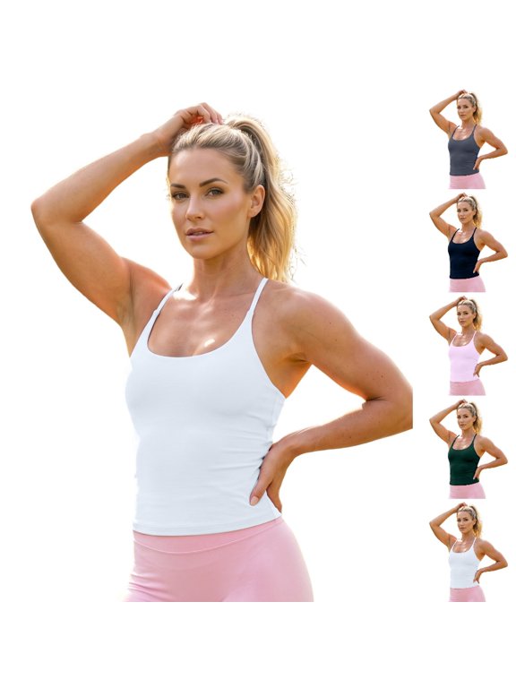 Racerback Tank Tops for Women Seamless High Elastic Shapewear Sports Top for Yoga Gym Workout Scoop Neck Solid Camisoles for Women