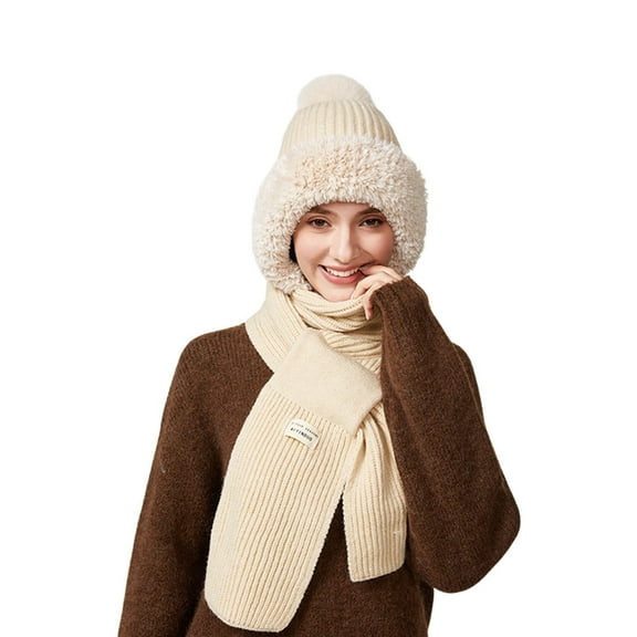 GPOECD Scarf for Women in Autumn and Winter with Cold Proof Design for Outdoor Cycling and Ear Protection as a Knitted Warm Hat Scarf for Daily Use in Chilly Conditions Z06_Beige,One Size