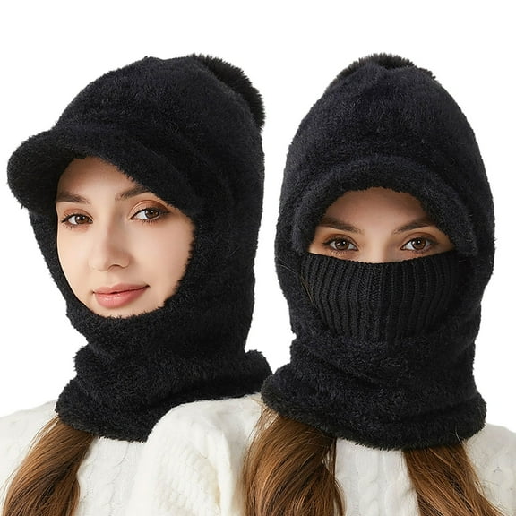 GPOECD Scarf for Women Winter Warm Lined Scarf Hat for Cold Weather Outdoor Activities Thermal Knitted Face Cover and Hood with Windproof Feature Z04_Black,One Size