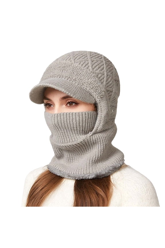 Scarf for Women Winter Hat with Face Integrated Knitted Scarf Neck Warmer for Cold Weather Outdoor Sports and Cycling Z03_Grey,One Size