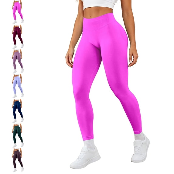 GPOECD Seamless Leggings for Women Lifting Workout Low Rise Control Athletic Activewear Stretchy Yoga Pants for Women,04_Hot Pink,L