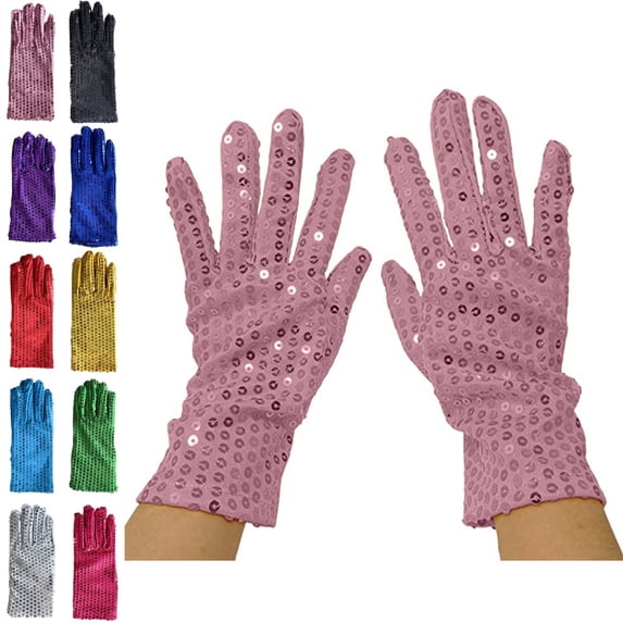 GPOECD Sequin Gloves Performance Glitter Mittens For 80s 90s Dress Up Party Rave Events Pink,One Size