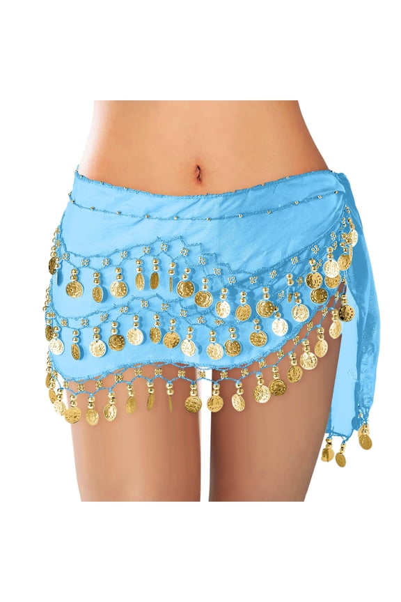 Short Skirts for Women Belly Dance Scarf Wrap Flowy Bohemian Gypsy Waistband skirts for women dressy casual Sky Blue,One Size