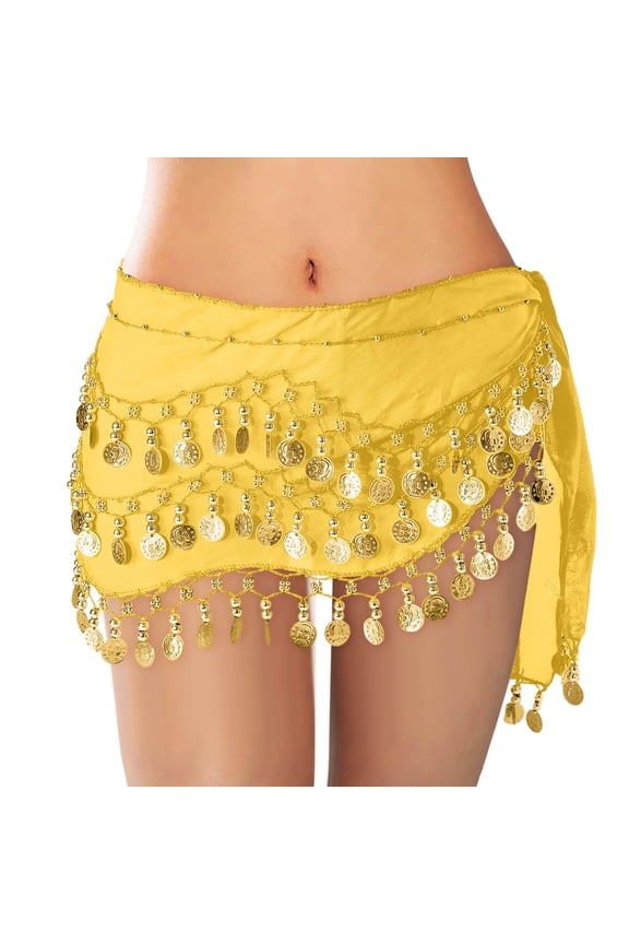 Short Skirts for Women Belly Dance Scarf Wrap Flowy Bohemian Gypsy Waistband skirts for women dressy casual Yellow,One Size