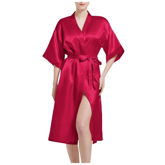 GPOECD Shower Robe Short Sleeve Satin Kimono Bridal Dressing Gown with Belt Womens Pajamas ,XXL