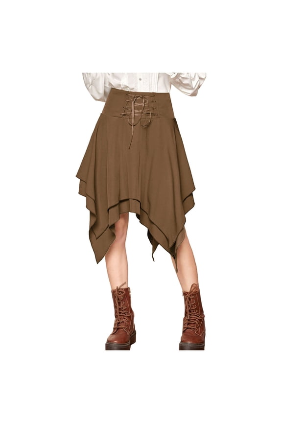 Skirts for Women Knee Length Border Halloween Gothic Style Irregular Lace Up Skirt Womens Athletic Skirt Brown,M