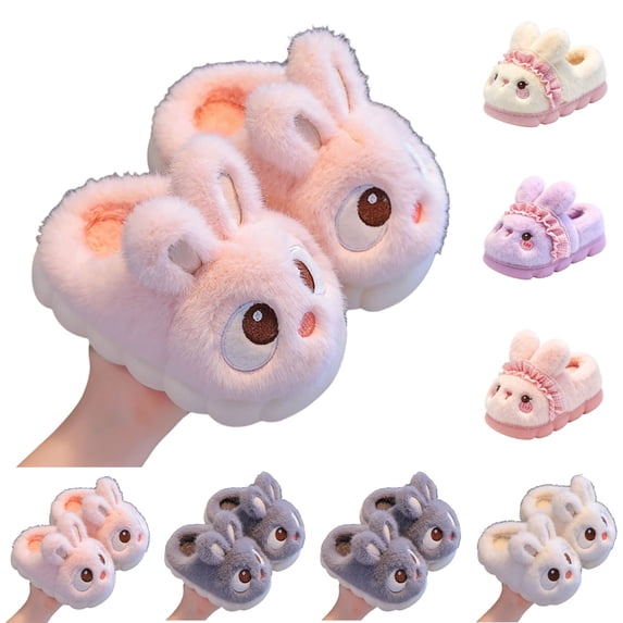 GPOECD Slippers for Girls Rabbit Cartoon Shape Winter Warm Soft Non Indoor Footwear for Little Kids Cute Slippers Winter Home