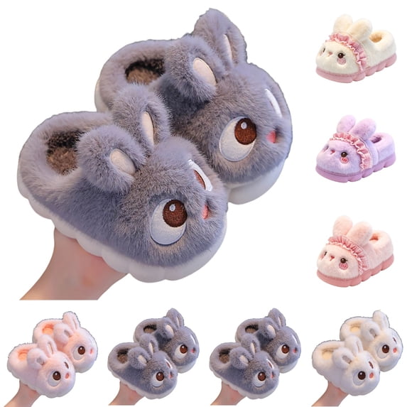 GPOECD Slippers for Girls Rabbit Cartoon Shape Winter Warm Soft Non Indoor Footwear for Little Kids Cute Slippers Winter Home