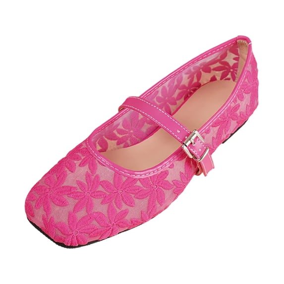 GPOECD Square Toe Ballet Floral Embroidered Mesh Ballet with Square Toes Womens Shoes Pink,42
