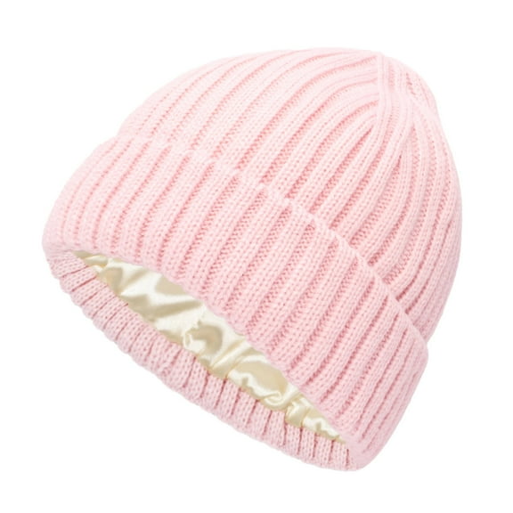 GPOECD Stylish Winter Knitted Hat for Girls Cozy Lined Warm Ear Pink,S