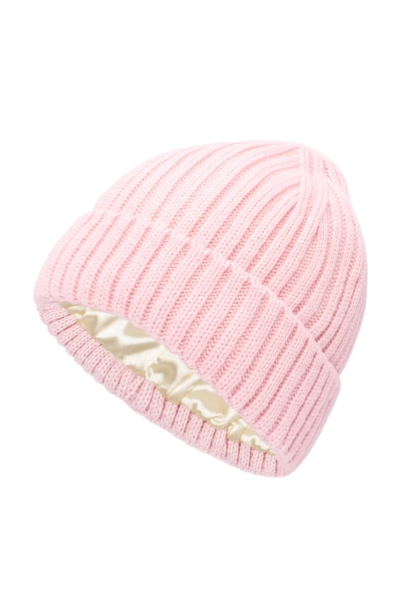 Stylish Winter Knitted Hat for Girls Cozy Lined Warm Ear Pink,S