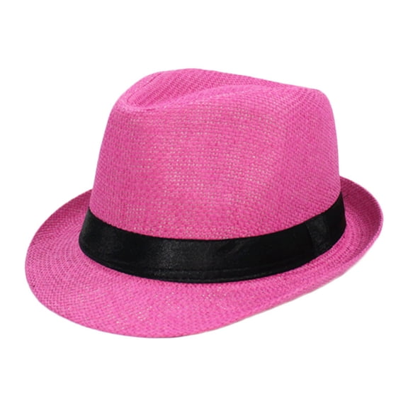 GPOECD Summer Casual Breathable Straw Hat Short Brim Sun Hats for Men and Women Linen Jazz Cap Outdoor Sun Z1024c-Hot Pink,One Size