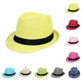 thumbnail image 1 of GPOECD Summer Casual Breathable Straw Hat for Women Men Lightweight Short Brim Sun Hat Outdoor Beach Travel Fedora Panama Style 02_Yellow,One Size, 1 of 4