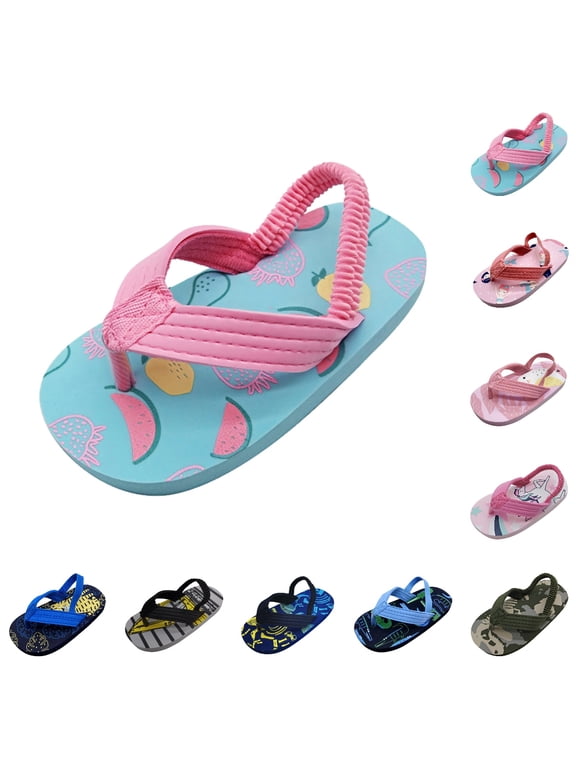 Toddler Flip Flops Toddler Eva Elastic Beach Shoes Girls Shoes Strap Flops Boys for Kids Sandals with Adjustable Summer Girls Slippers 3-10Y 01_Sky Blue,18-24 Months